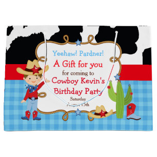 Sacola Para Presentes Grande Brunette Cowboy Ocidental Aniversário Obrigado