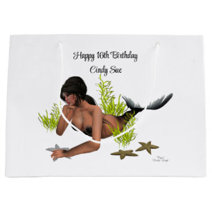 Sacola Para Presentes Grande Brunette Mermaid com Starfish Gift Bag