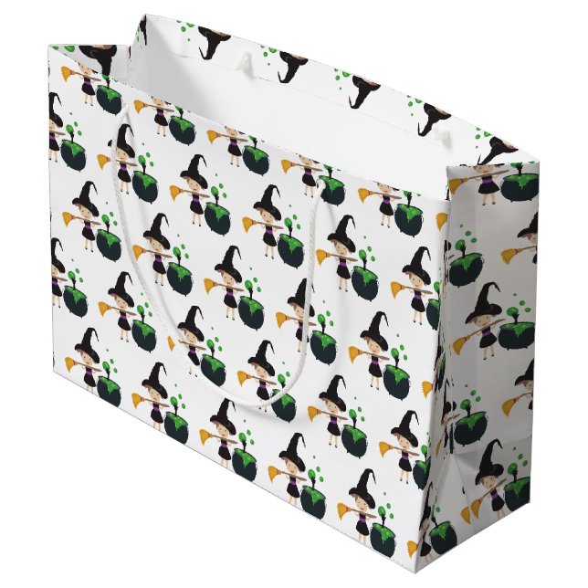 Sacola Para Presentes Grande Bruxa Bonita do Halloween (Verso inclinado)