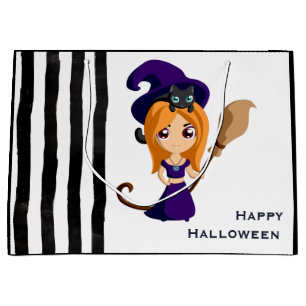 Sacola Para Presentes Grande Bruxa Bonita no Halloween do Chapéu Roxo