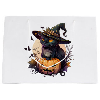 Sacola Para Presentes Grande Bruxa Gato para o Halloween