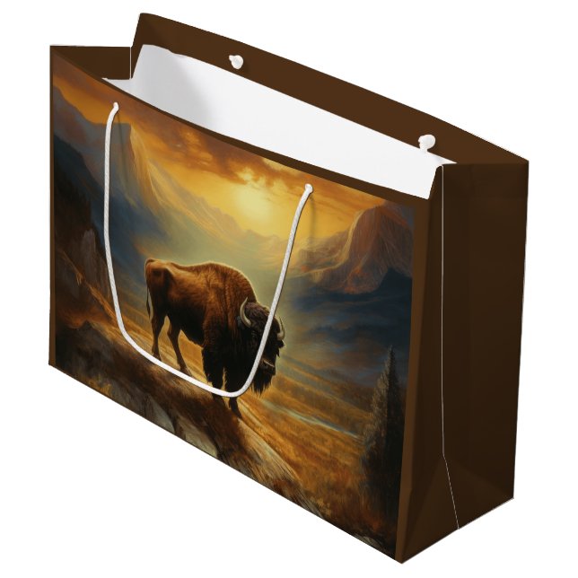 Sacola Para Presentes Grande Buffalo Bison Sunset Silhouette (Frente inclinada)