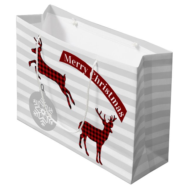 Sacola Para Presentes Grande Buffalo Xadrez Deer Christmas Gift Bag (Frente inclinada)