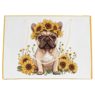 Sacola Para Presentes Grande Buldogue Francês Cercado Por Girassóis