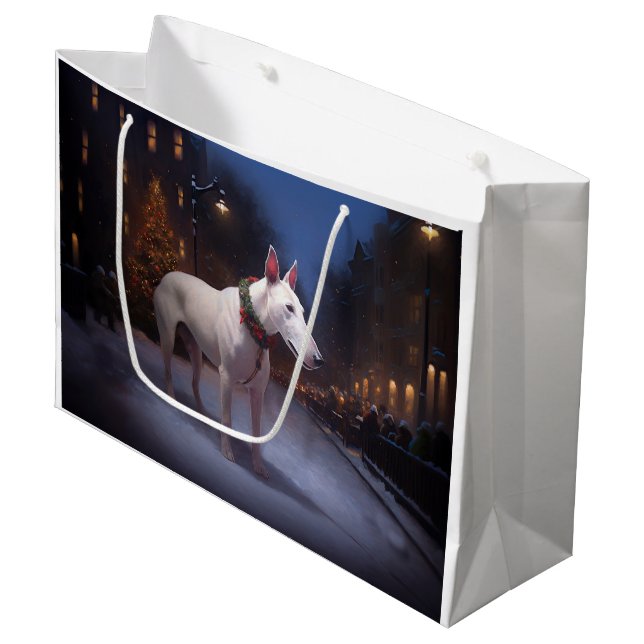 Sacola Para Presentes Grande Bull Terrier Christmas Fesason Season (Frente inclinada)