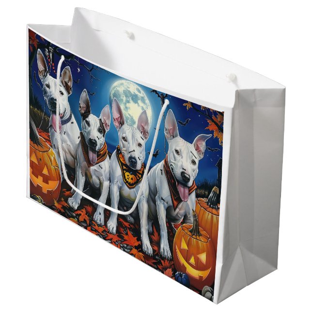 Sacola Para Presentes Grande Bull Terrier Halloween Spooky (Frente inclinada)