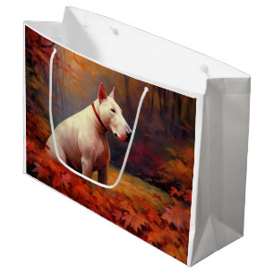 Sacola Para Presentes Grande Bull Terrier no outono deixa cair inspiração