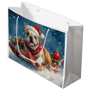 Sacola Para Presentes Grande Bulldog no Trenó Deixe Nevar Natal