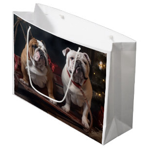 Sacola Para Presentes Grande Bulldog Snowy Sleigh Decência de Natal