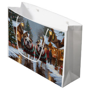 Sacola Para Presentes Grande Bulldogs Neve de Natal Feriado