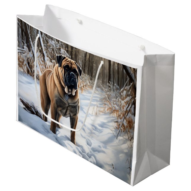 Sacola Para Presentes Grande Bullmastiff Deixar Neve Natal (Frente inclinada)