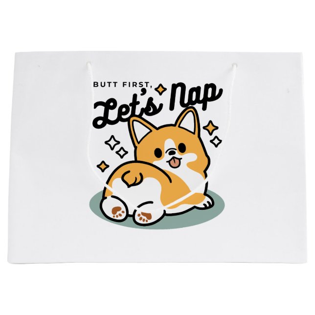 Sacola Para Presentes Grande Bumbum Primeiro, Vamos Nap - Bumbum Corgi Cute (Frente)