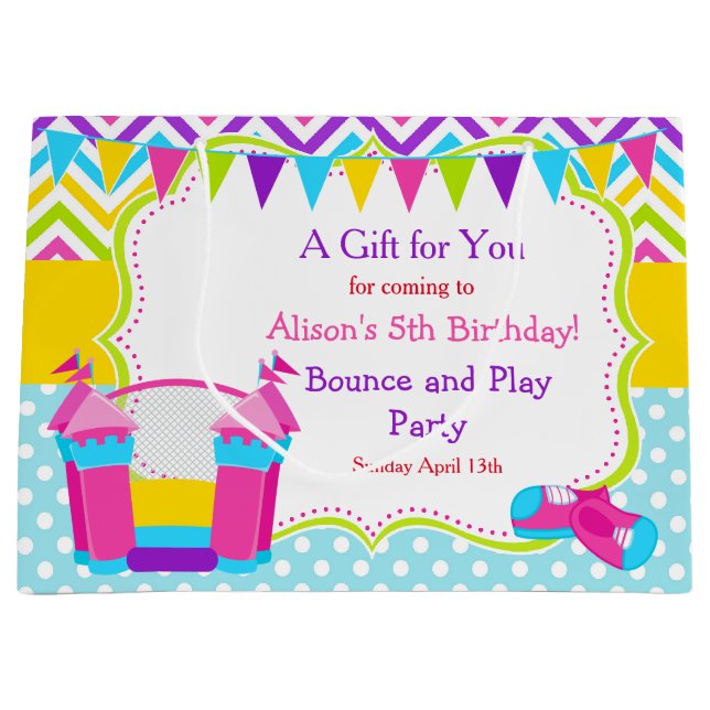 Sacola Para Presentes Grande Bunt House Bouncy Castle Birthday Girl Obrigado (Frente)
