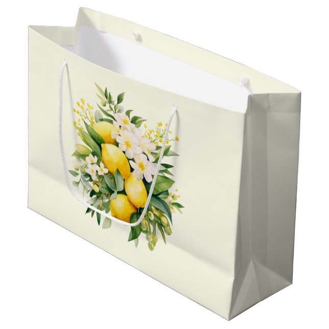 Sacola Para Presentes Grande Buquê de Limão com Flores Brancas (Frente inclinada)