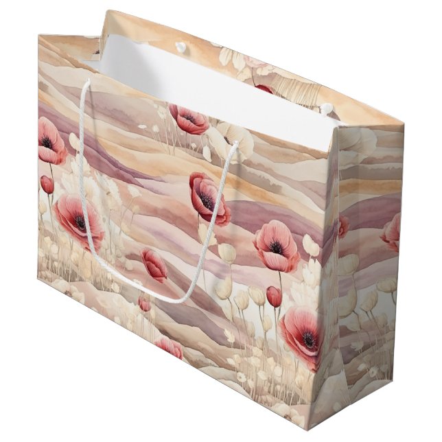 Sacola Para Presentes Grande Burgundy Creme Blush Floral Chá de Noiva (Frente inclinada)