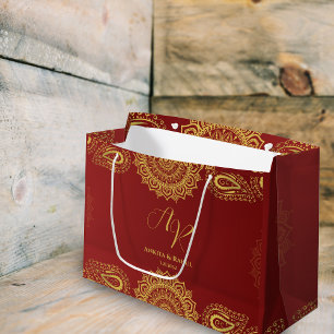 Sacola Para Presentes Grande Burgundy e Dourado com o casamento índio de Mandal