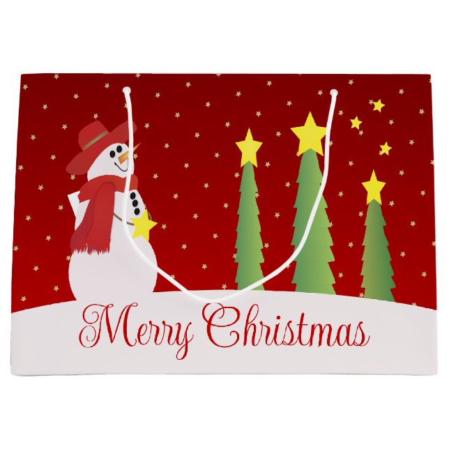 Sacola Para Presentes Grande Burgundy Festivo Snowman (Frente)