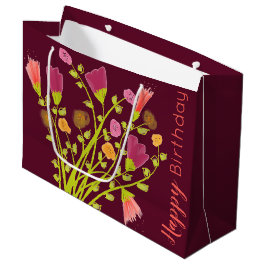 Sacola Para Presentes Grande Burgundy Happy Birthday Paper Tote Bag