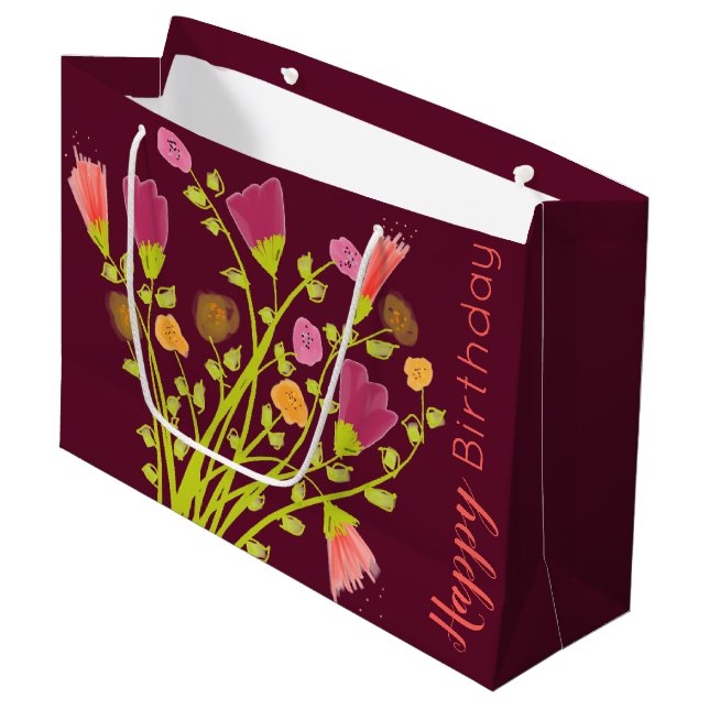 Sacola Para Presentes Grande Burgundy Happy Birthday Paper Tote Bag (Frente inclinada)