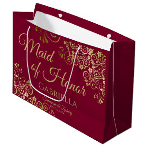 Sacola Para Presentes Grande Burgundy Maroon e Casamento de Madrinha de casamen