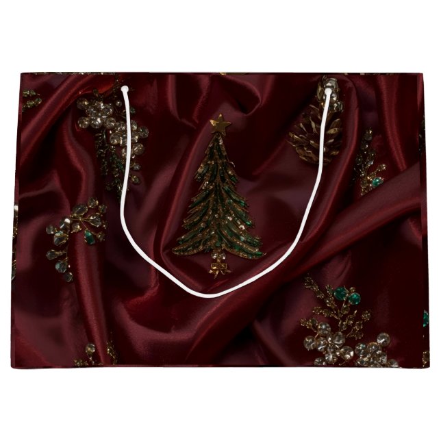 Sacola Para Presentes Grande Burgundy Silk-Look Diamond  (Frente)