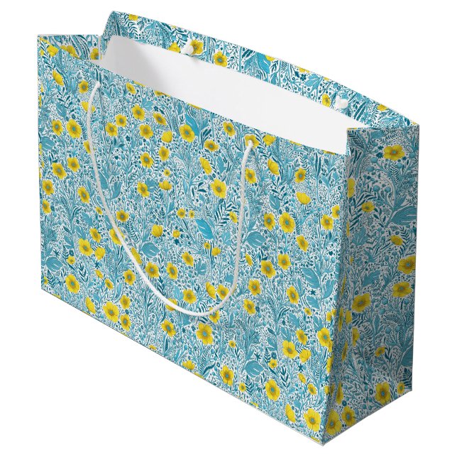 Sacola Para Presentes Grande Buttercups, amarelo, azul e branco (Verso inclinado)