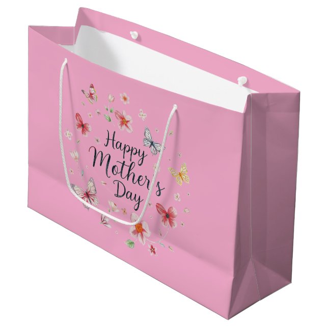 Sacola Para Presentes Grande Butterfly and Floral Happy Mother's Day  (Frente inclinada)