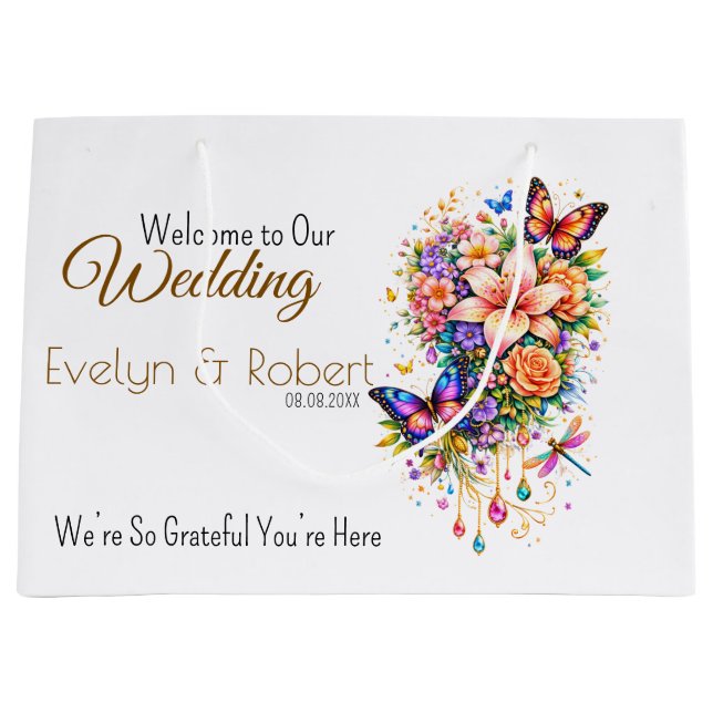 Sacola Para Presentes Grande Butterfly Floral Gift Bag -Customization Available (Frente)