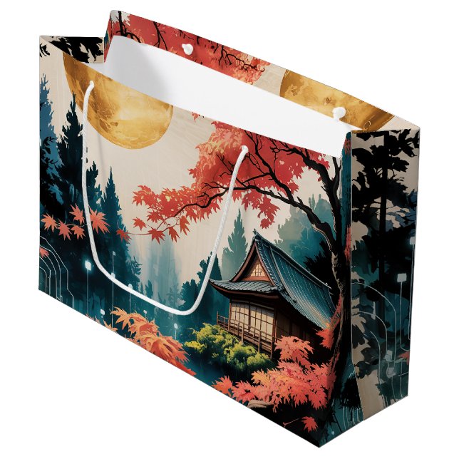 Sacola Para Presentes Grande Cabana Japonesa sob a Luz da Lua Arte (4) (Frente inclinada)