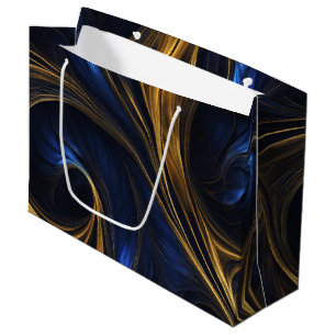 Sacola Para Presentes Grande Cabeça de Abstrato Dourada azul