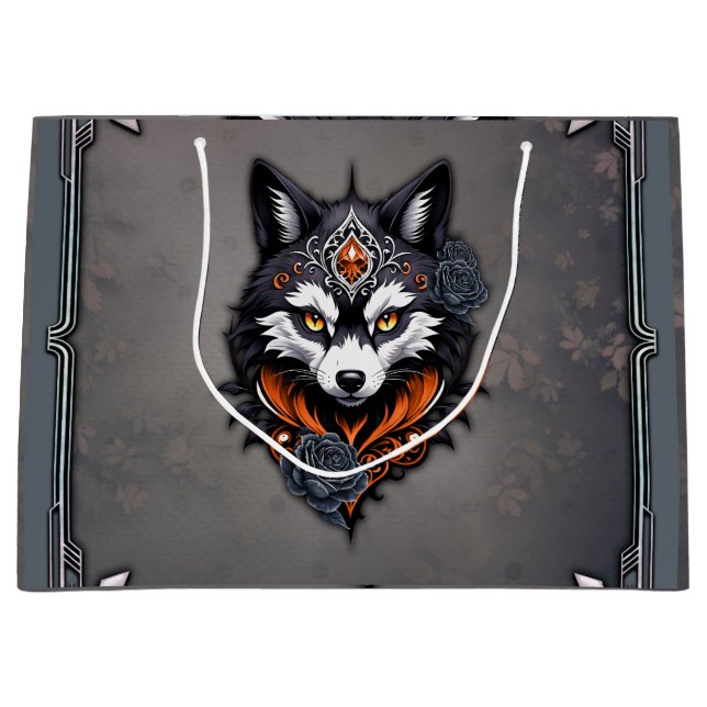 Sacola Para Presentes Grande Cabeça de lobo majestoso, terminada em profundidad (Frente)