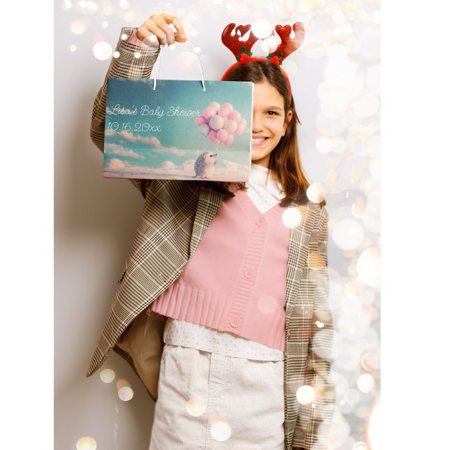 Sacola Para Presentes Grande Cabeça de ouriço bonita com balões de aniversário, (Criador carregado)