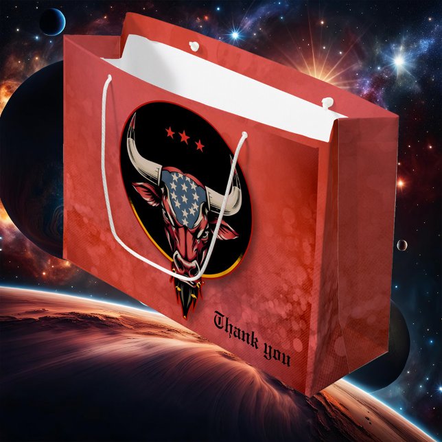 Sacola Para Presentes Grande Cabeça de touro Patriótica, um touro Americano. (Criador carregado)