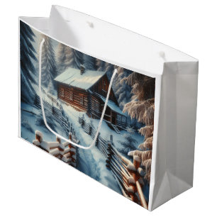 Sacola Para Presentes Grande Cabine de manto de inverno em um Natal