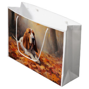 Sacola Para Presentes Grande Caça-Basset nas Folhas do Outono Cai Inspire