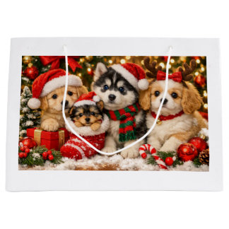 Sacola Para Presentes Grande Cachorrinhos de Natal