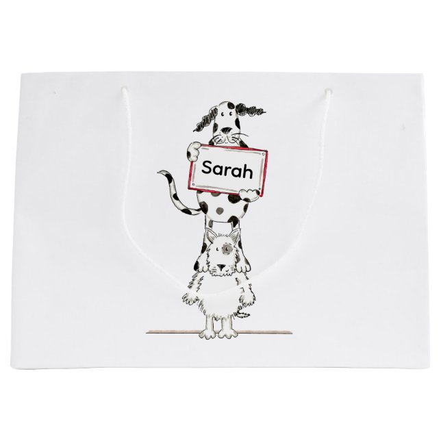Sacola Para Presentes Grande Cachorro Acrobata Fofo Personalizado  (Frente)