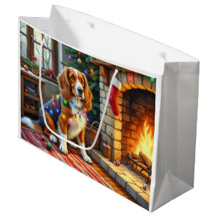 Sacola Para Presentes Grande Cachorro Afegão Lareira com Luzes de Natal