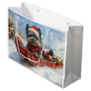 Sacola Para Presentes Grande Cachorro Affenpinscher no Trenó Deixe Nevar Natal
