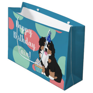 Sacola Para Presentes Grande Cachorro Bernês Cachorro Grande Dourado