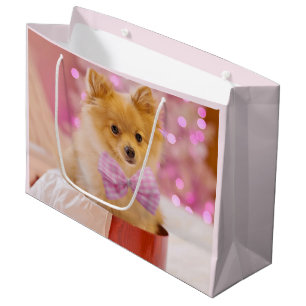 Sacola Para Presentes Grande Cachorro Bonito com Foto de Natal de Arco Rosa
