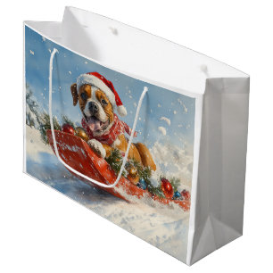 Sacola Para Presentes Grande Cachorro Boxer em Trenó Deixe Nevar Natal