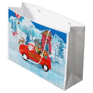 Sacola Para Presentes Grande Cachorro Cachorro Basset na Neve do Caminhão de Pa