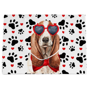 Sacola Para Presentes Grande Cachorro Cachorro Engraçado Adora Corações Vermelh
