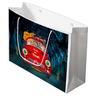 Sacola Para Presentes Grande Cachorro Chihuahua Dirigindo Carro Halloween Assus