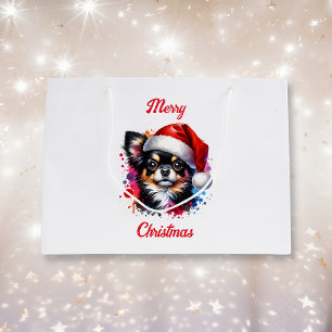 Sacola Para Presentes Grande Cachorro Chihuahua no Natal de Santa Hat