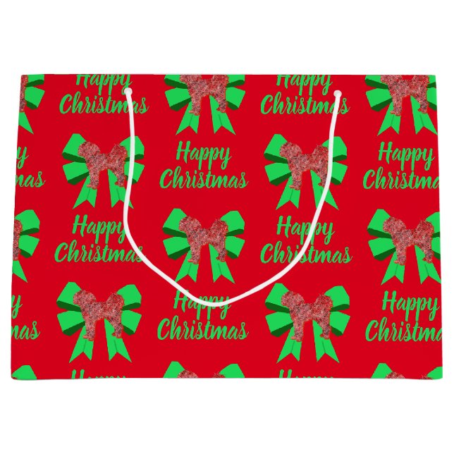 Sacola Para Presentes Grande Cachorro de Natal Cavapoo e Arco Verde (Frente)