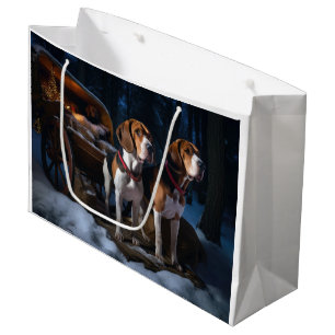 Sacola Para Presentes Grande Cachorro Foxhound Inglês Americano Neve Trineo Nat