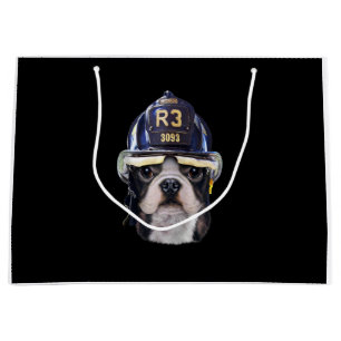 Sacola Para Presentes Grande Cachorro francês bonito Vestindo capacete de bomb