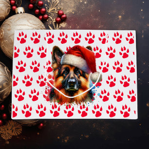 Sacola Para Presentes Grande Cachorro german shepherd no Natal